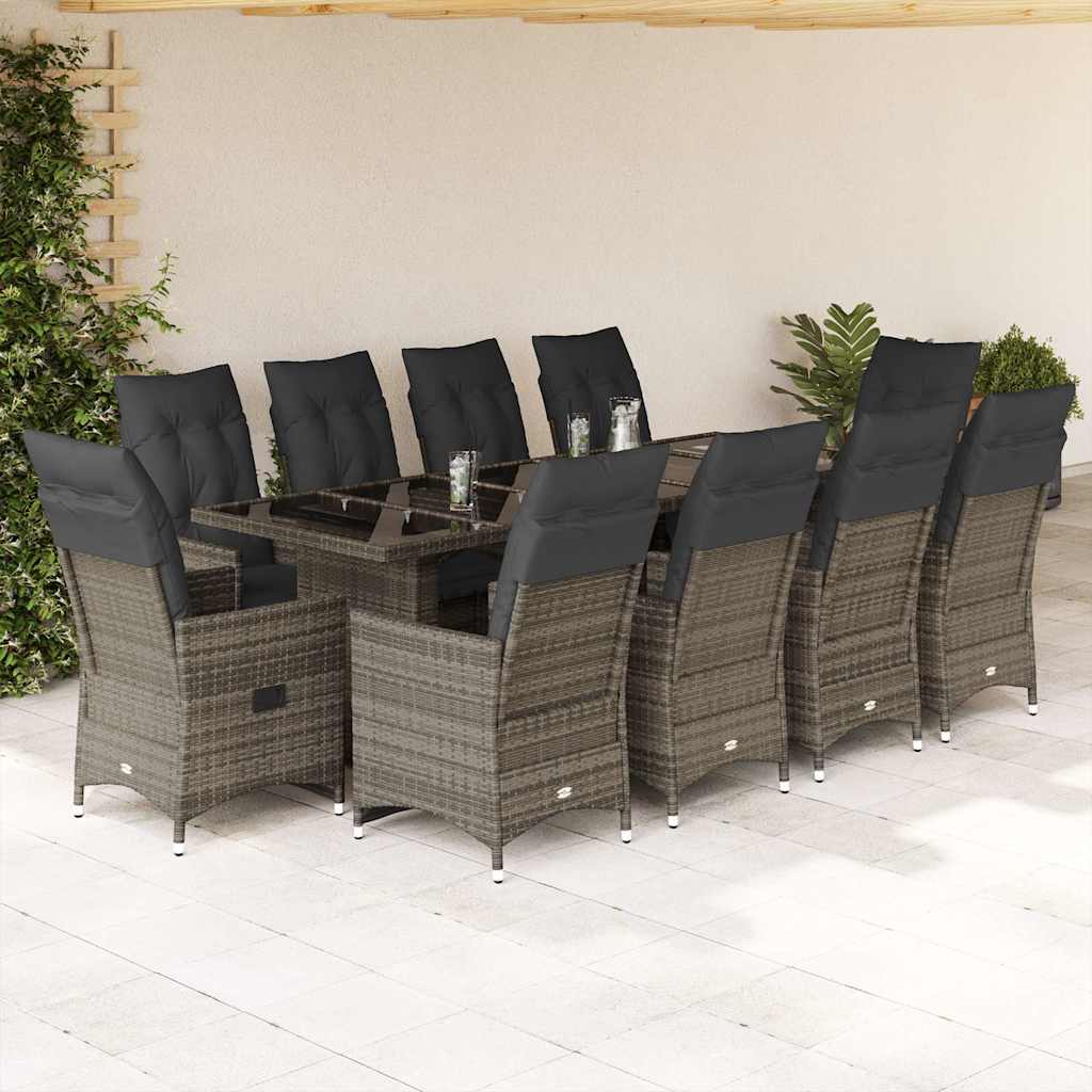 vidaXL Set bistro de grădină cu perne, 11 piese, gri, poliratan vidaXL Set bistro de grădină cu perne, 11 piese, gri, poliratan