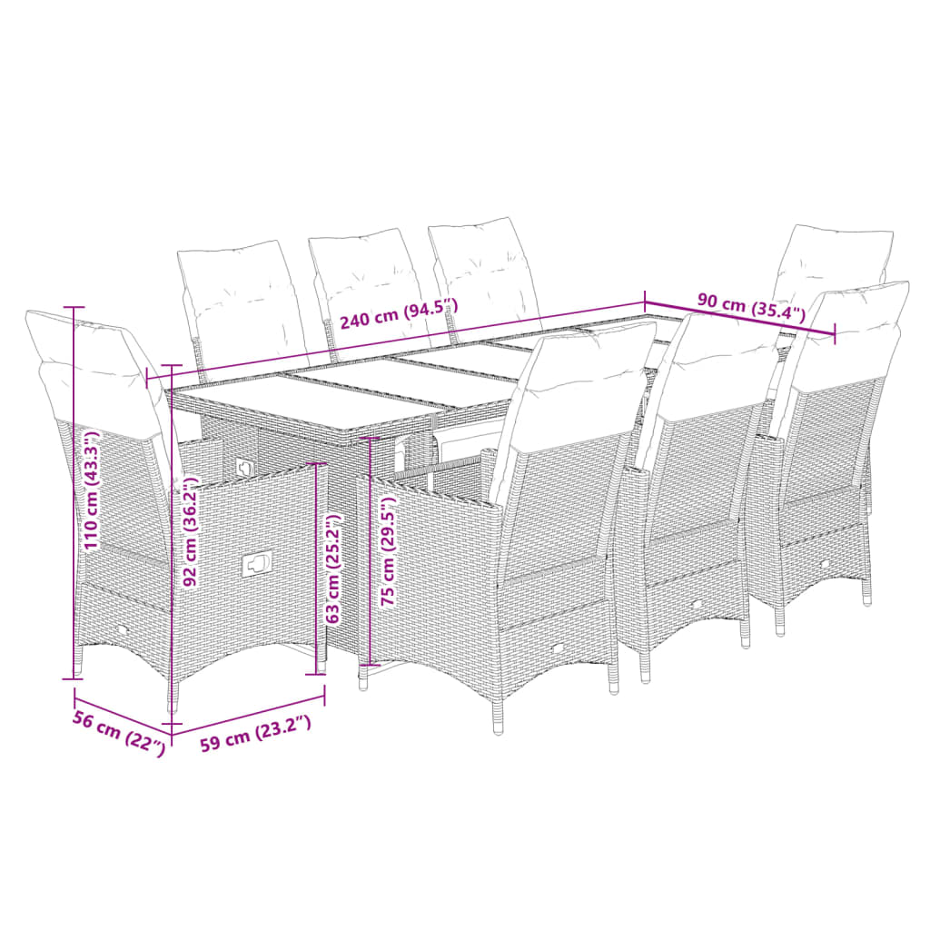 vidaXL Set bistro de grădină cu perne, 9 piese, maro, poliratan vidaXL Set bistro de grădină cu perne, 9 piese, maro, poliratan