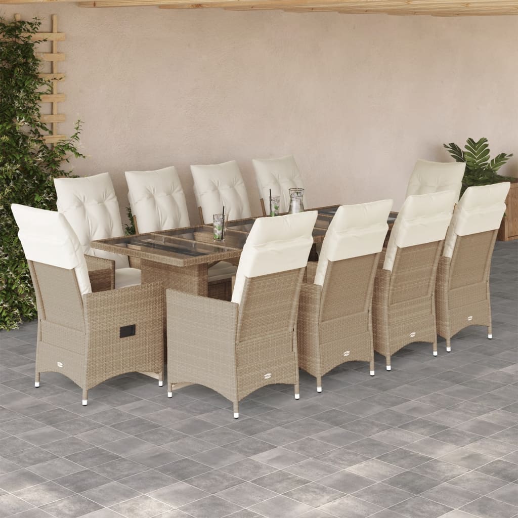 vidaXL Set bistro de grădină, 11 piese, cu perne, bej, poliratan vidaXL Set bistro de grădină, 11 piese, cu perne, bej, poliratan