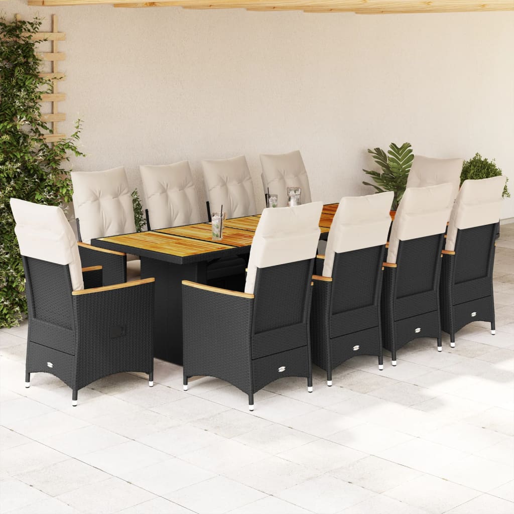 vidaXL Set bistro de grădină, 11 piese, cu perne, negru, poliratan vidaXL Set bistro de grădină, 11 piese, cu perne, negru, poliratan