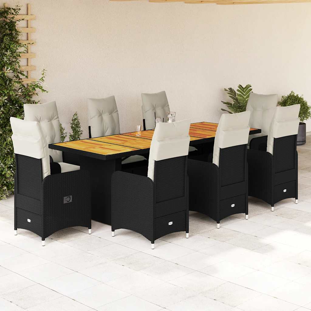 vidaXL Set bistro de grădină, 9 piese, cu perne, negru, poliratan vidaXL Set bistro de grădină, 9 piese, cu perne, negru, poliratan