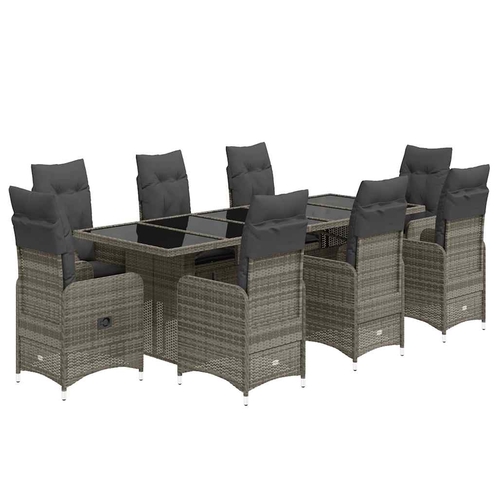 vidaXL Set bistro de grădină cu perne, 9 piese, gri, poliratan vidaXL Set bistro de grădină cu perne, 9 piese, gri, poliratan