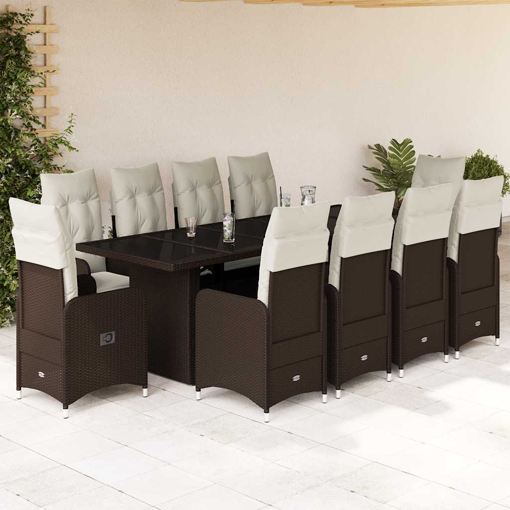 vidaXL Set bistro de grădină cu perne, 11 piese, maro, poliratan vidaXL Set bistro de grădină cu perne, 11 piese, maro, poliratan