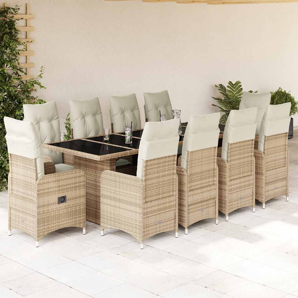 vidaXL Set bistro de grădină, 11 piese, cu perne, bej, poliratan vidaXL Set bistro de grădină, 11 piese, cu perne, bej, poliratan