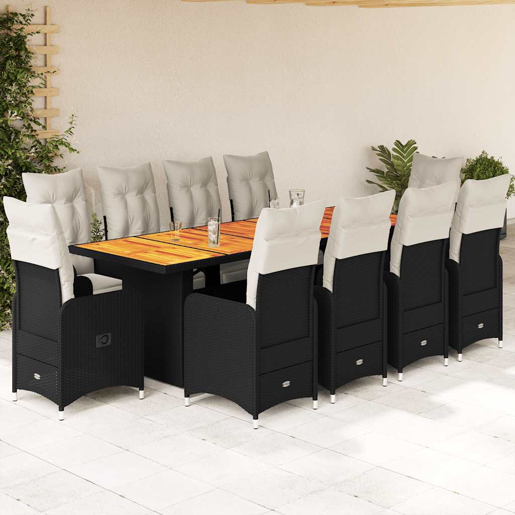 vidaXL Set bistro de grădină, 11 piese, cu perne, negru, poliratan vidaXL Set bistro de grădină, 11 piese, cu perne, negru, poliratan