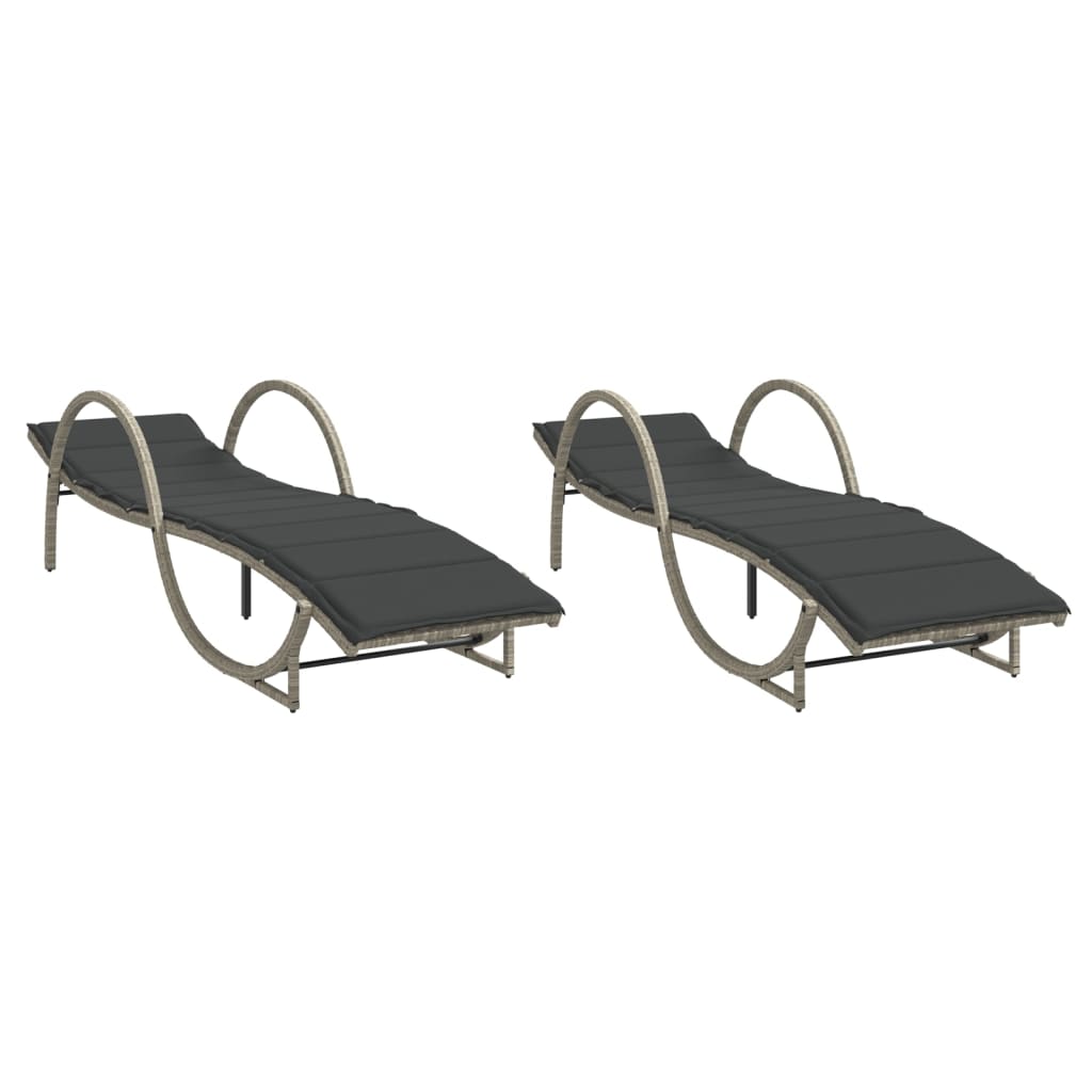 vidaXL Șezlonguri de plajă cu perne, 2 buc., gri deschis, poliratan