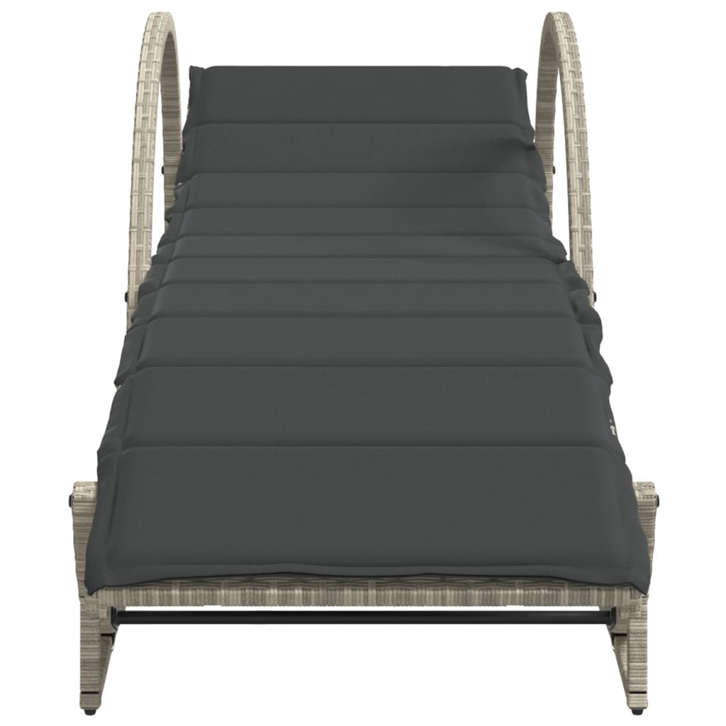 vidaXL Șezlonguri de plajă cu perne, 2 buc., gri deschis, poliratan