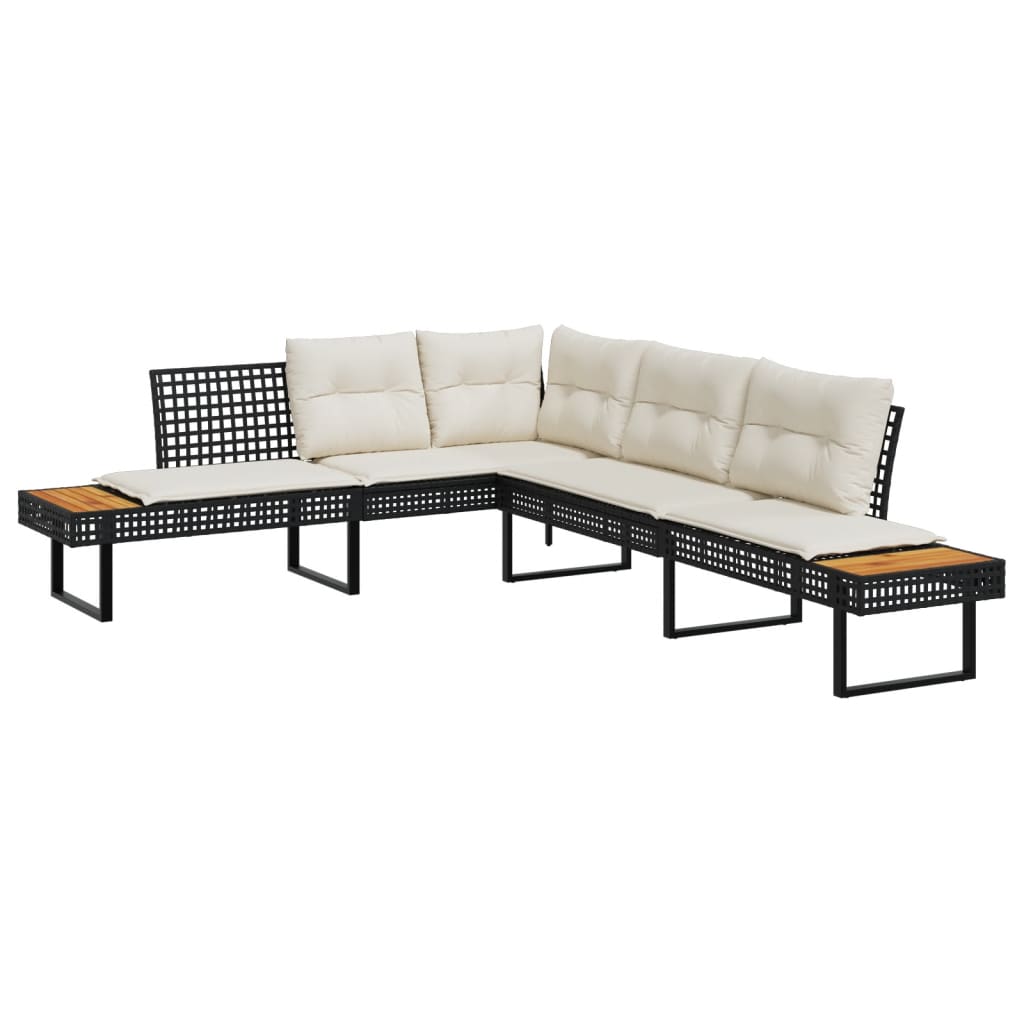 vidaXL Set canapea grădină 2 piese perne negru poliratan/lemn acacia