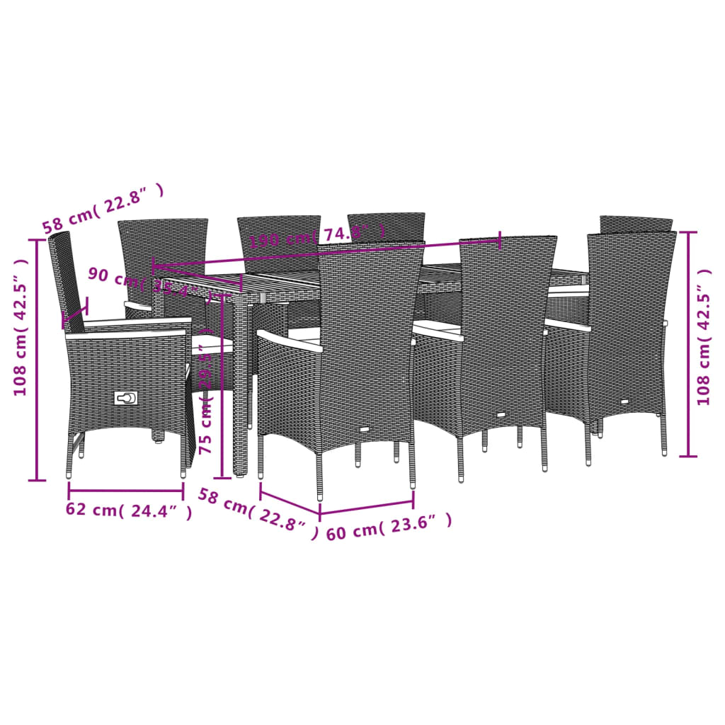 vidaXL Set mobilier de grădină cu perne, 7 piese, negru, poliratan vidaXL Set mobilier de grădină cu perne, 7 piese, negru, poliratan