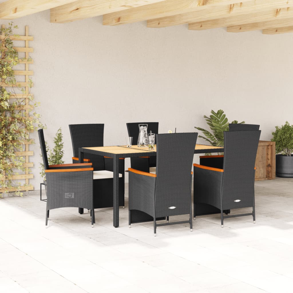 vidaXL Set mobilier de grădină cu perne, 7 piese, negru, poliratan vidaXL Set mobilier de grădină cu perne, 7 piese, negru, poliratan