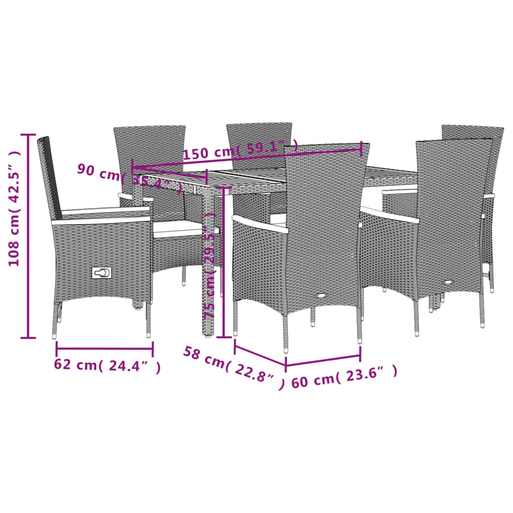 vidaXL Set mobilier de grădină cu perne, 7 piese, negru, poliratan vidaXL Set mobilier de grădină cu perne, 7 piese, negru, poliratan