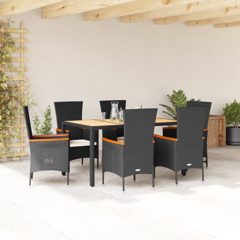 vidaXL Set mobilier de grădină cu perne, 7 piese, negru, poliratan vidaXL Set mobilier de grădină cu perne, 7 piese, negru, poliratan