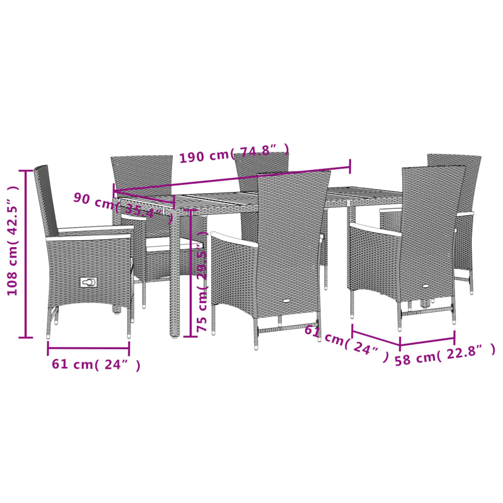 vidaXL Set mobilier de grădină cu perne, 7 piese, negru, poliratan vidaXL Set mobilier de grădină cu perne, 7 piese, negru, poliratan