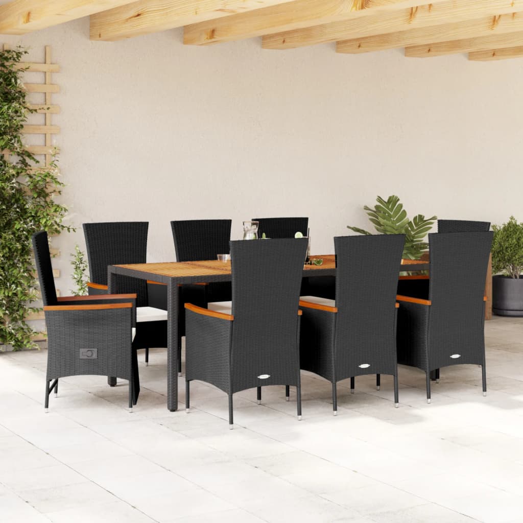 vidaXL Set mobilier de grădină cu perne, 9 piese, negru, poliratan vidaXL Set mobilier de grădină cu perne, 9 piese, negru, poliratan