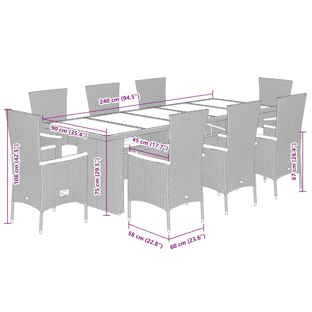 vidaXL Set mobilier de grădină cu perne, 9 piese, negru, poliratan vidaXL Set mobilier de grădină cu perne, 9 piese, negru, poliratan