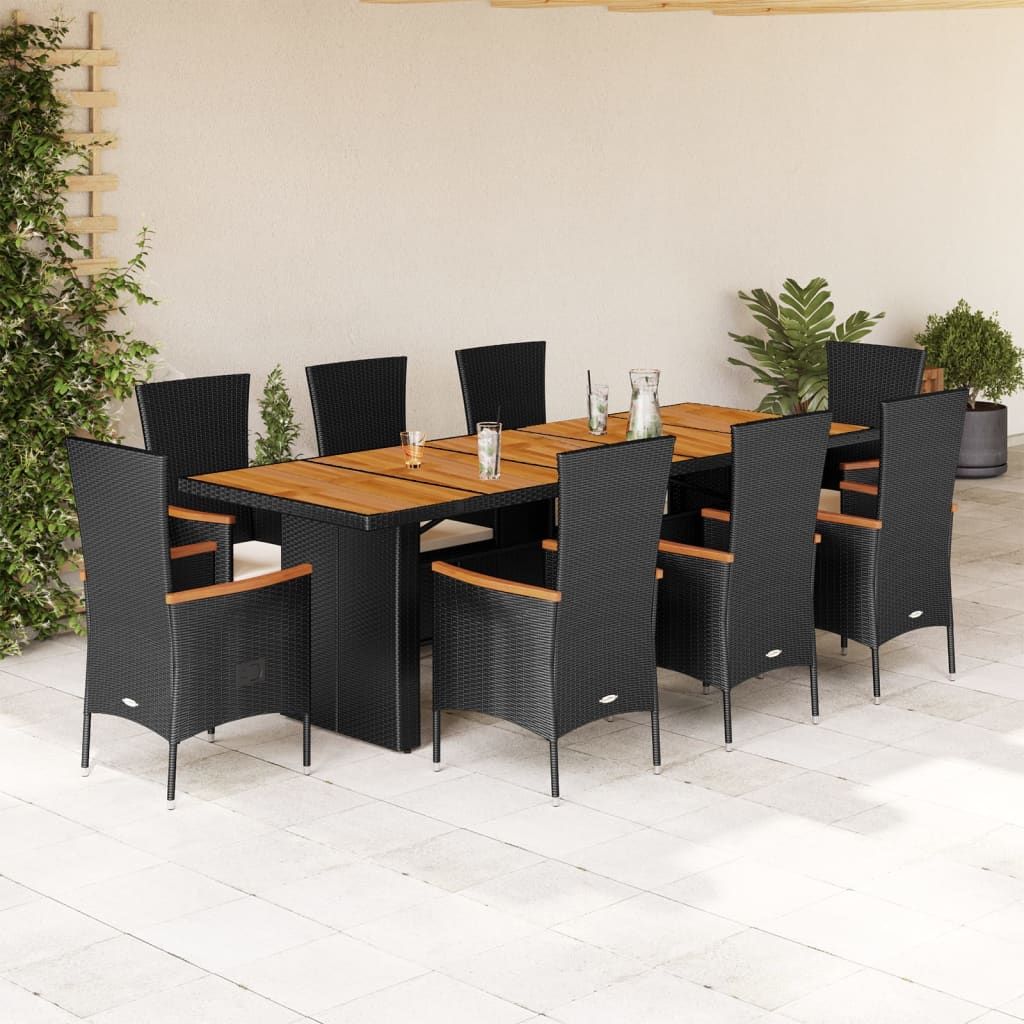 vidaXL Set mobilier de grădină cu perne, 9 piese, negru, poliratan vidaXL Set mobilier de grădină cu perne, 9 piese, negru, poliratan