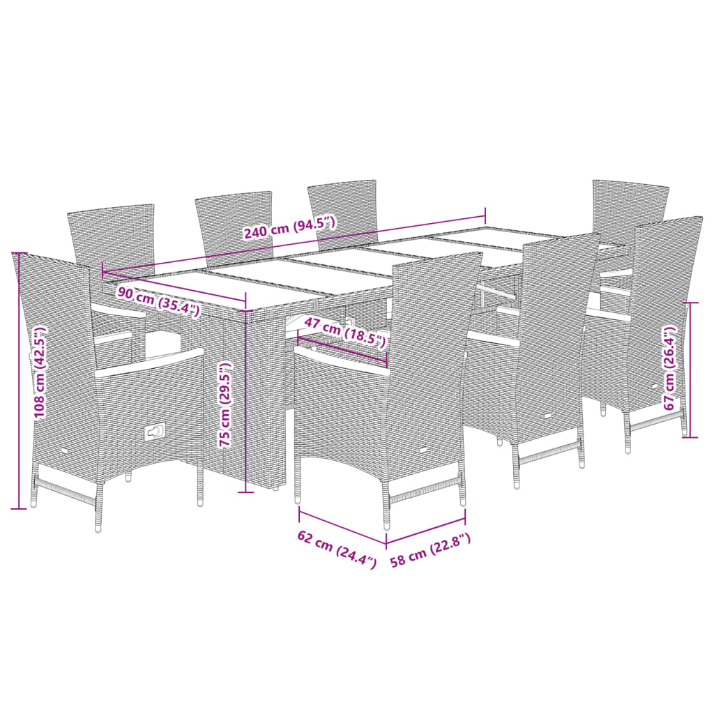 vidaXL Set mobilier de grădină cu perne, 9 piese, negru, poliratan vidaXL Set mobilier de grădină cu perne, 9 piese, negru, poliratan