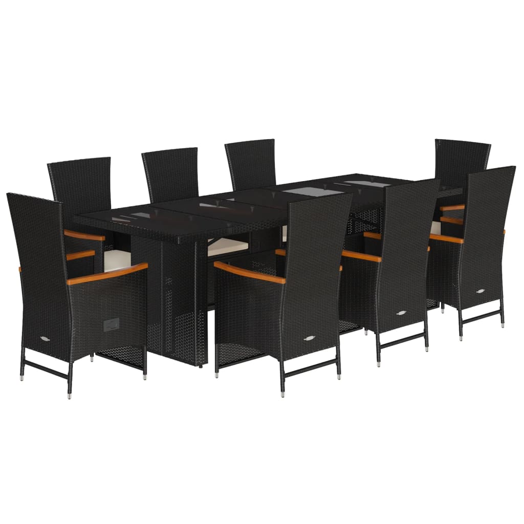 vidaXL Set mobilier de grădină cu perne, 9 piese, negru, poliratan
