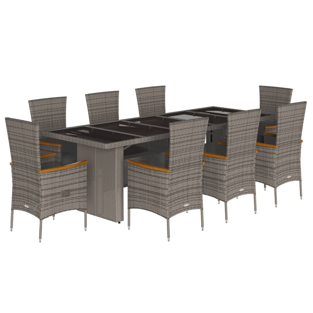 vidaXL Set mobilier grădină cu perne, 9 piese, gri, poliratan