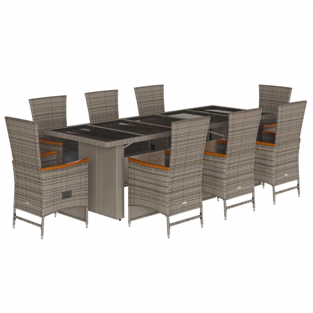 vidaXL Set mobilier grădină cu perne, 9 piese, gri, poliratan