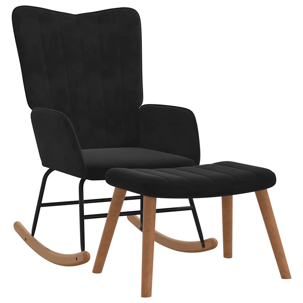 vidaXL Scaun balansoar cu taburet, negru, catifea vidaXL Scaun balansoar cu taburet, negru, catifea