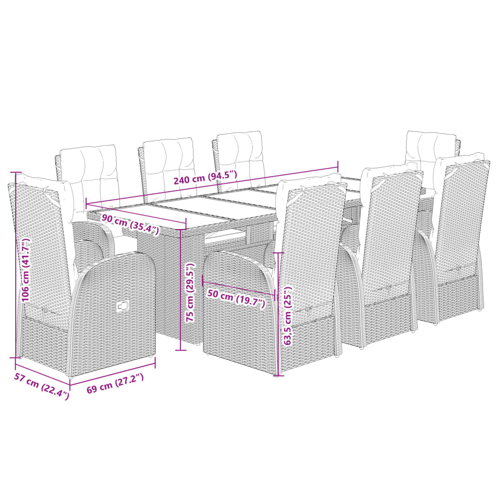 vidaXL Set mobilier de grădină cu perne, 9 piese, negru, poliratan vidaXL Set mobilier de grădină cu perne, 9 piese, negru, poliratan