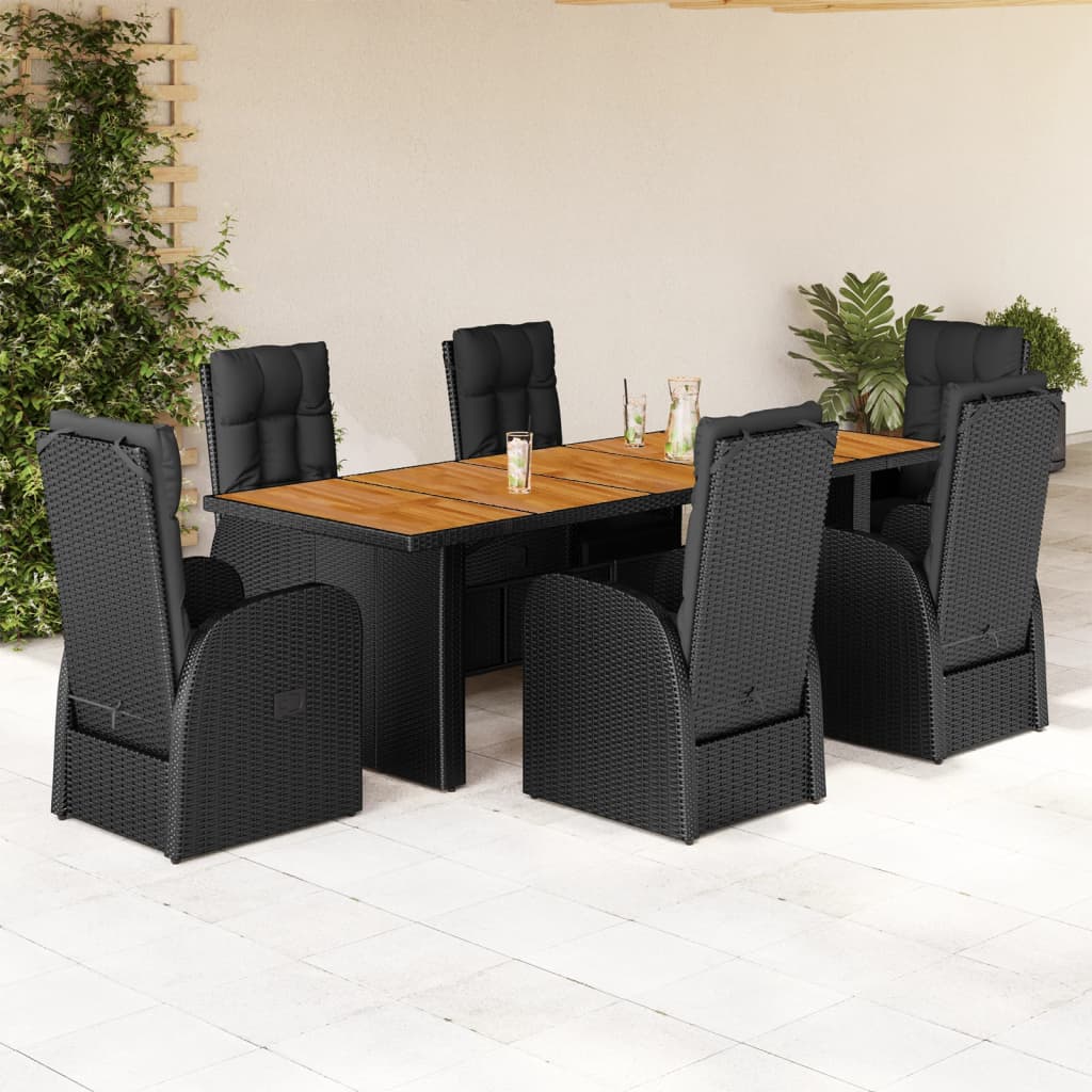 vidaXL Set mobilier de grădină cu perne, 7 piese, negru, poliratan vidaXL Set mobilier de grădină cu perne, 7 piese, negru, poliratan
