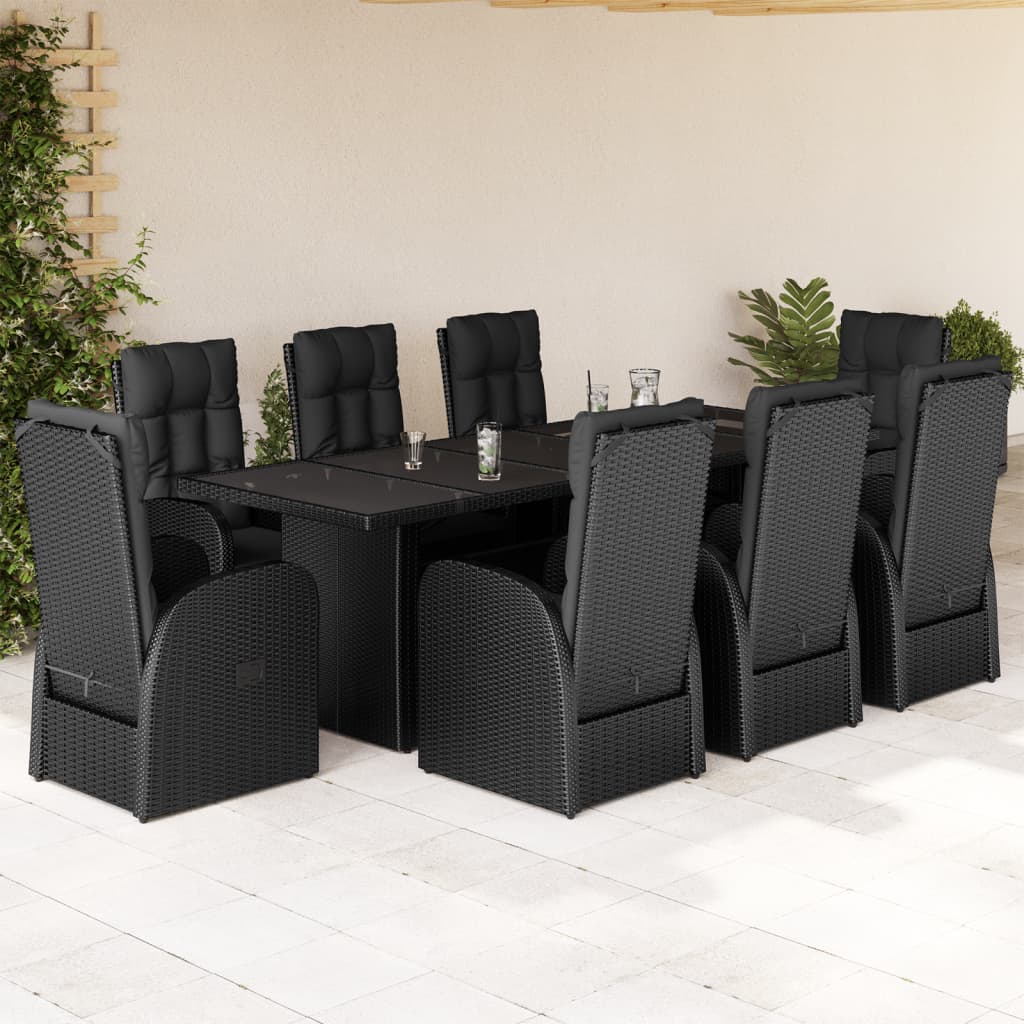 vidaXL Set mobilier de grădină cu perne, 9 piese, negru, poliratan