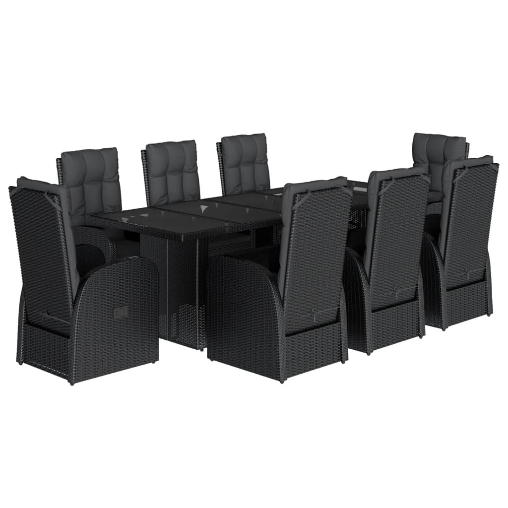 vidaXL Set mobilier de grădină cu perne, 9 piese, negru, poliratan