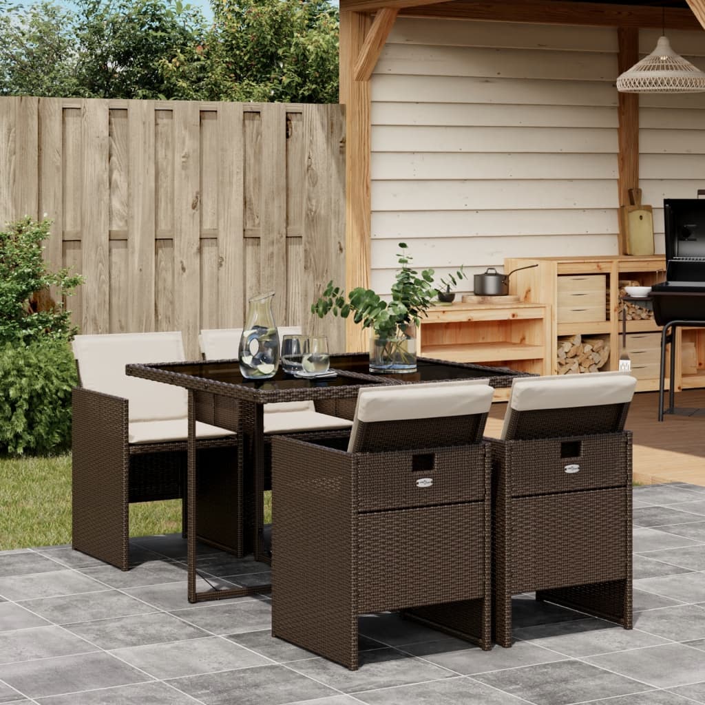 vidaXL Set mobilier de grădină, 5 piese, cu perne, maro, poliratan vidaXL Set mobilier de grădină, 5 piese, cu perne, maro, poliratan