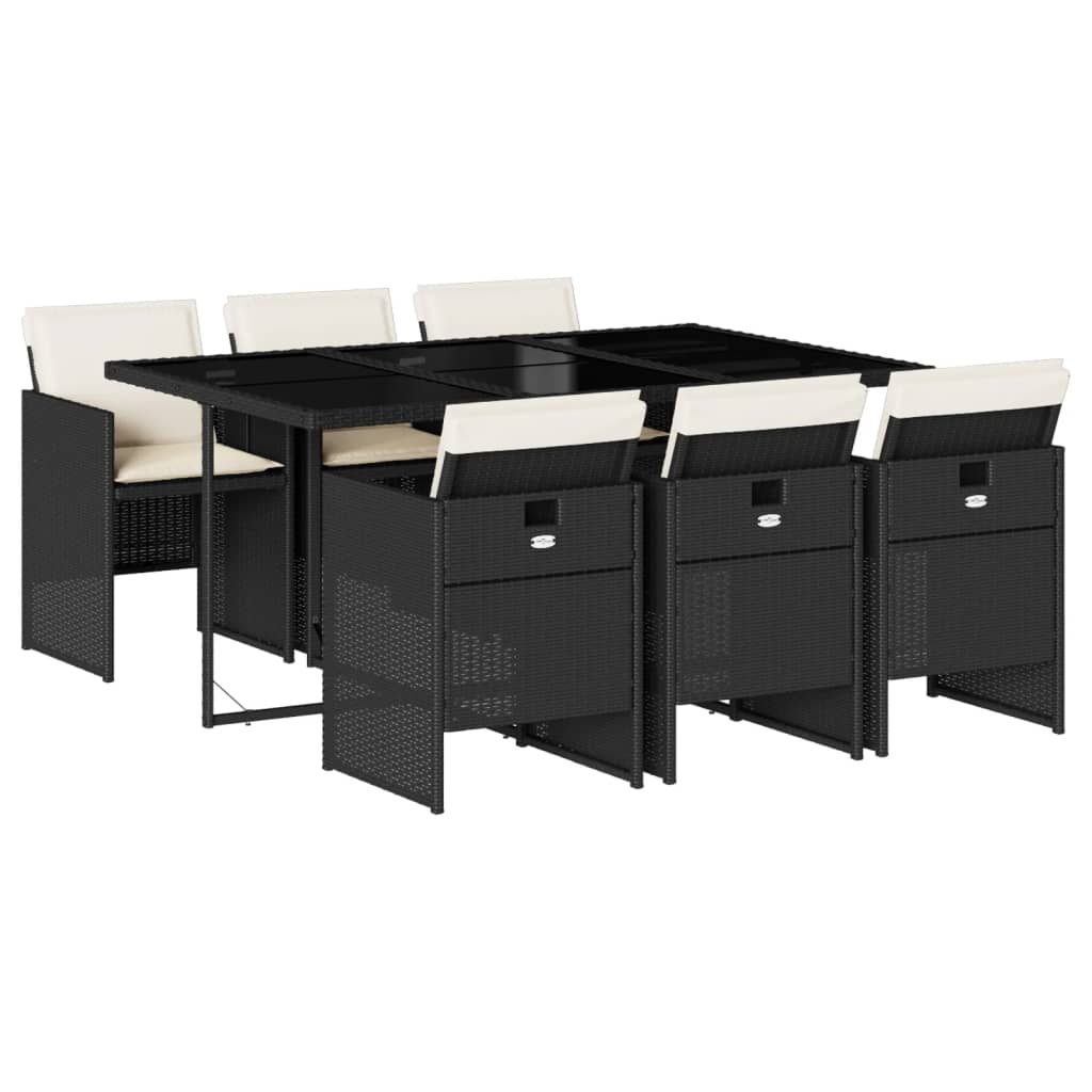 vidaXL Set mobilier de grădină cu perne, 7 piese, negru, poliratan vidaXL Set mobilier de grădină cu perne, 7 piese, negru, poliratan