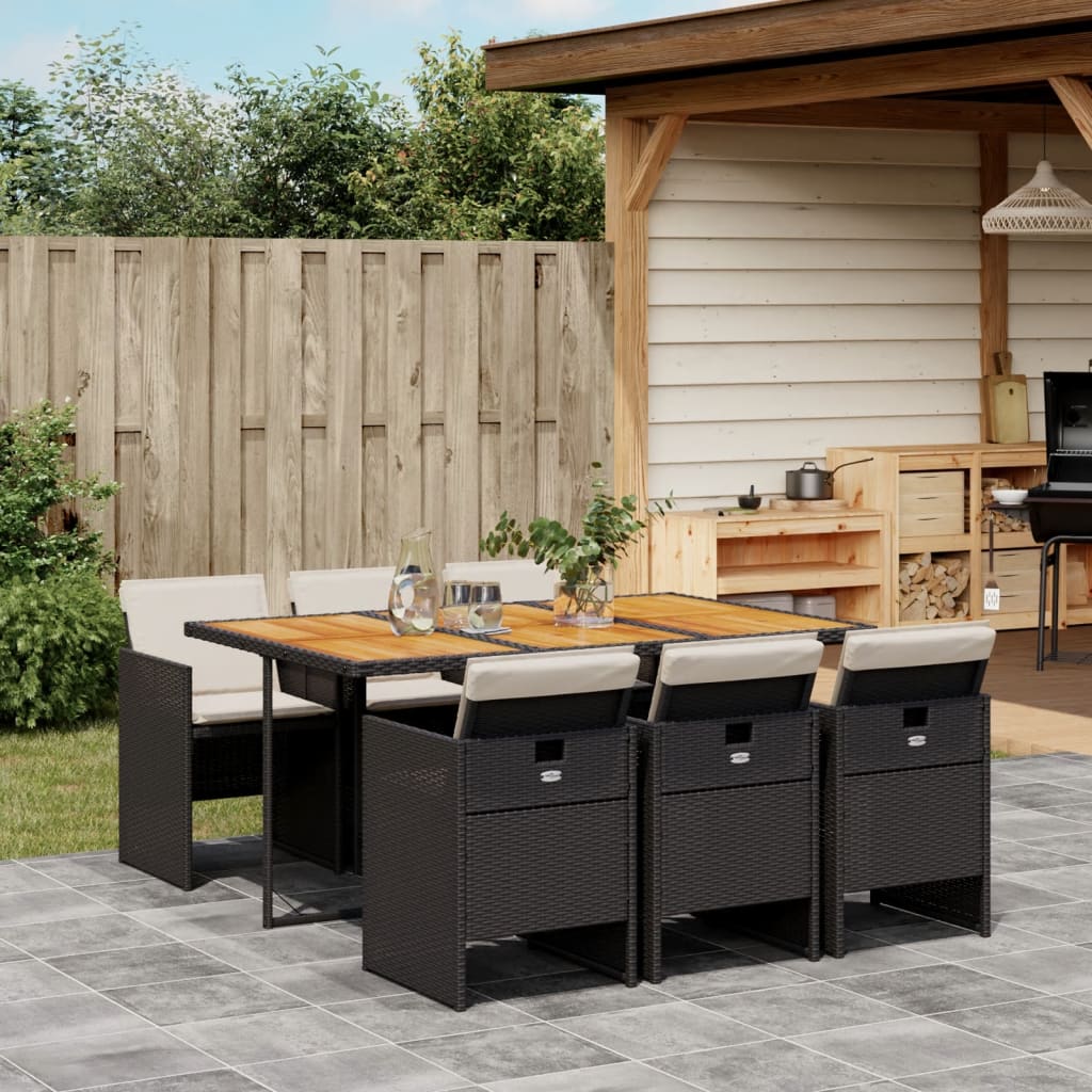 vidaXL Set mobilier de grădină cu perne, 7 piese, negru, poliratan vidaXL Set mobilier de grădină cu perne, 7 piese, negru, poliratan