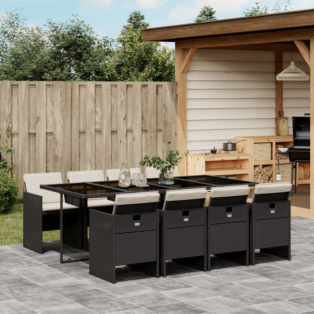 vidaXL Set mobilier de grădină cu perne, 9 piese, negru, poliratan vidaXL Set mobilier de grădină cu perne, 9 piese, negru, poliratan