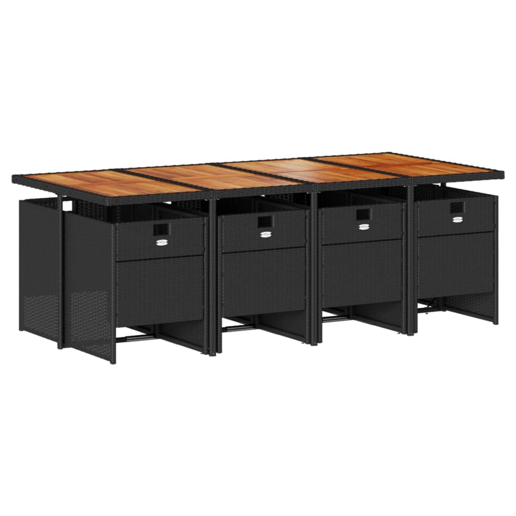 vidaXL Set mobilier de grădină cu perne, 9 piese, negru, poliratan