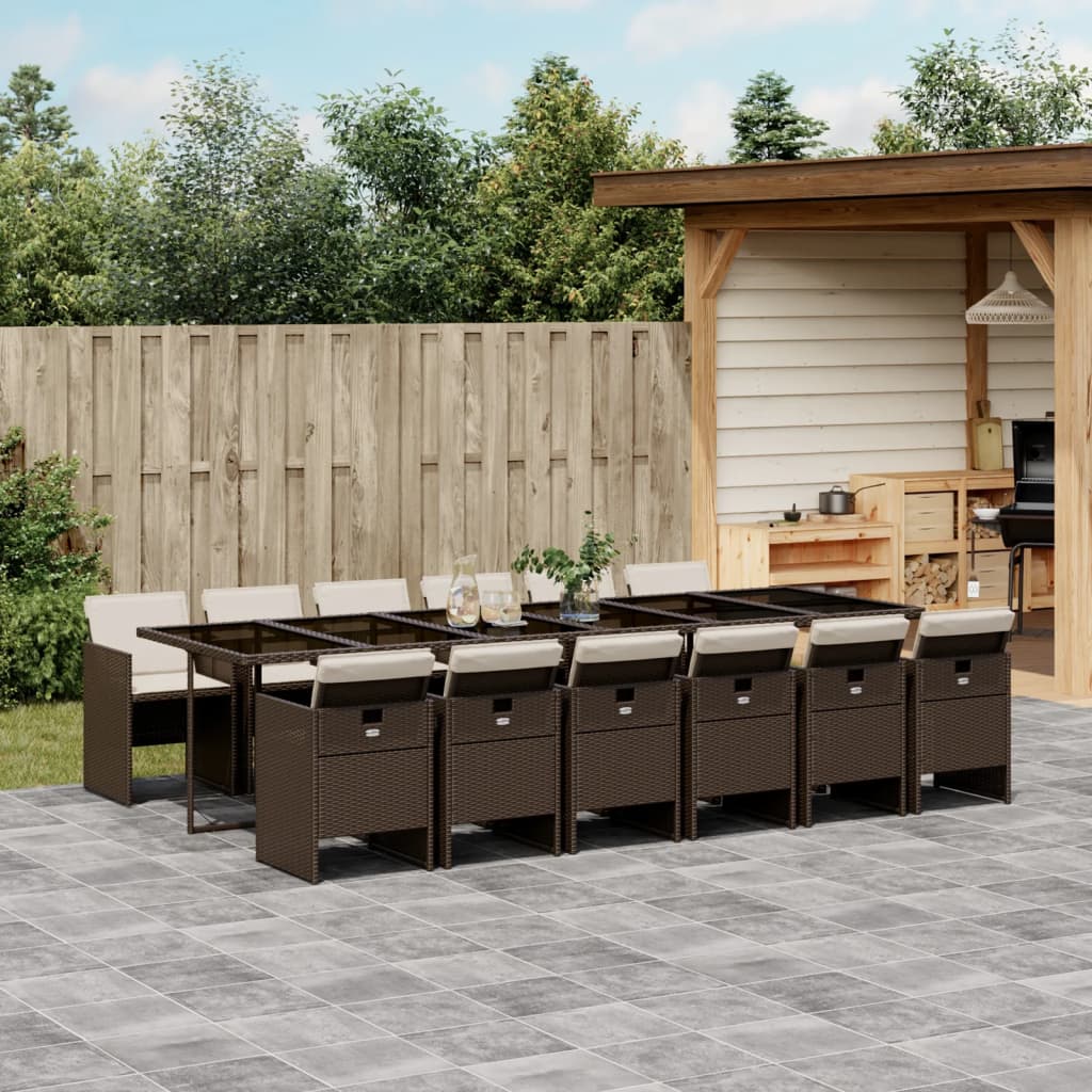 vidaXL Set mobilier de grădină, 13 piese, maro, cu perne, poliratan vidaXL Set mobilier de grădină, 13 piese, maro, cu perne, poliratan