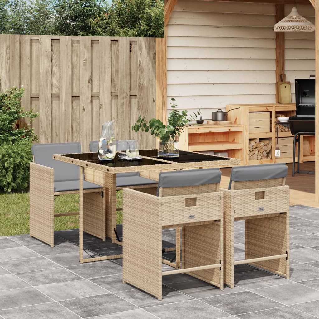 vidaXL Set mobilier pentru grădină, 5 piese, cu perne, bej, poliratan vidaXL Set mobilier pentru grădină, 5 piese, cu perne, bej, poliratan