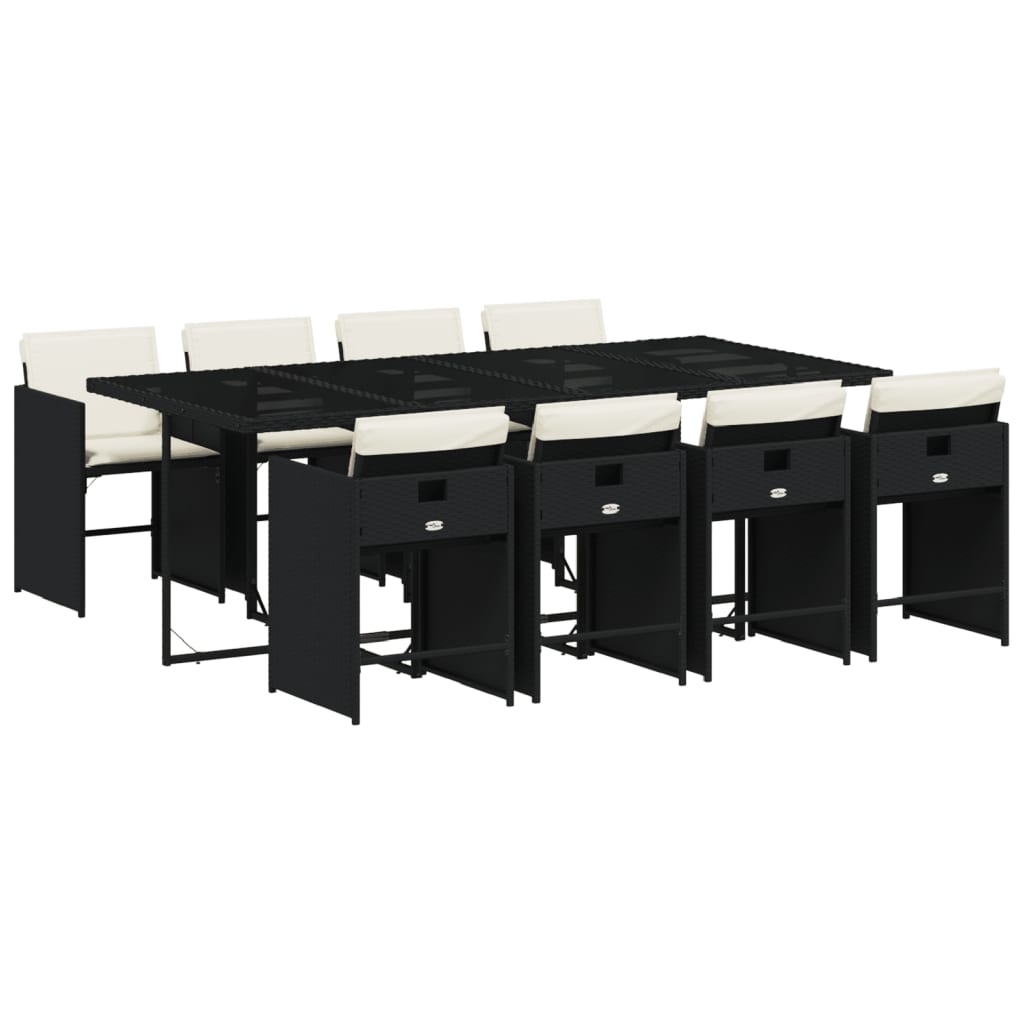 vidaXL Set mobilier de grădină cu perne, 9 piese, negru, poliratan vidaXL Set mobilier de grădină cu perne, 9 piese, negru, poliratan