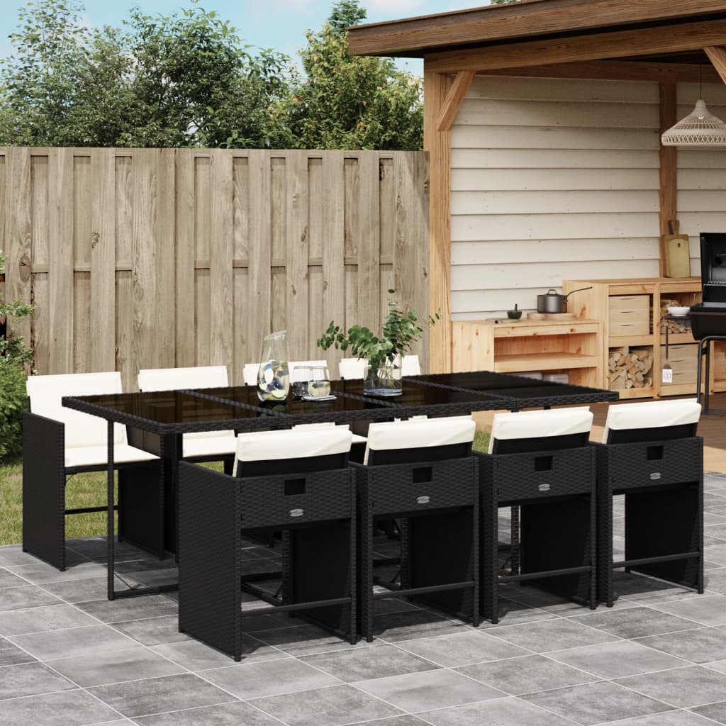 vidaXL Set mobilier de grădină cu perne, 9 piese, negru, poliratan vidaXL Set mobilier de grădină cu perne, 9 piese, negru, poliratan