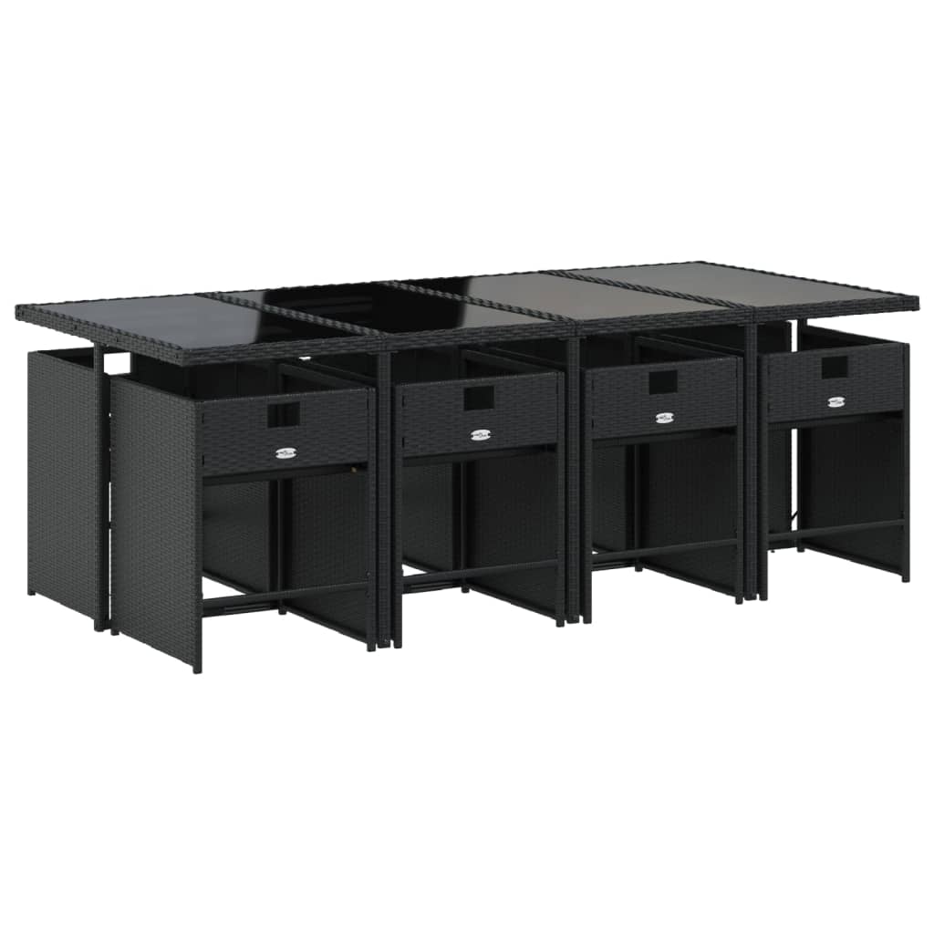 vidaXL Set mobilier de grădină cu perne, 9 piese, negru, poliratan