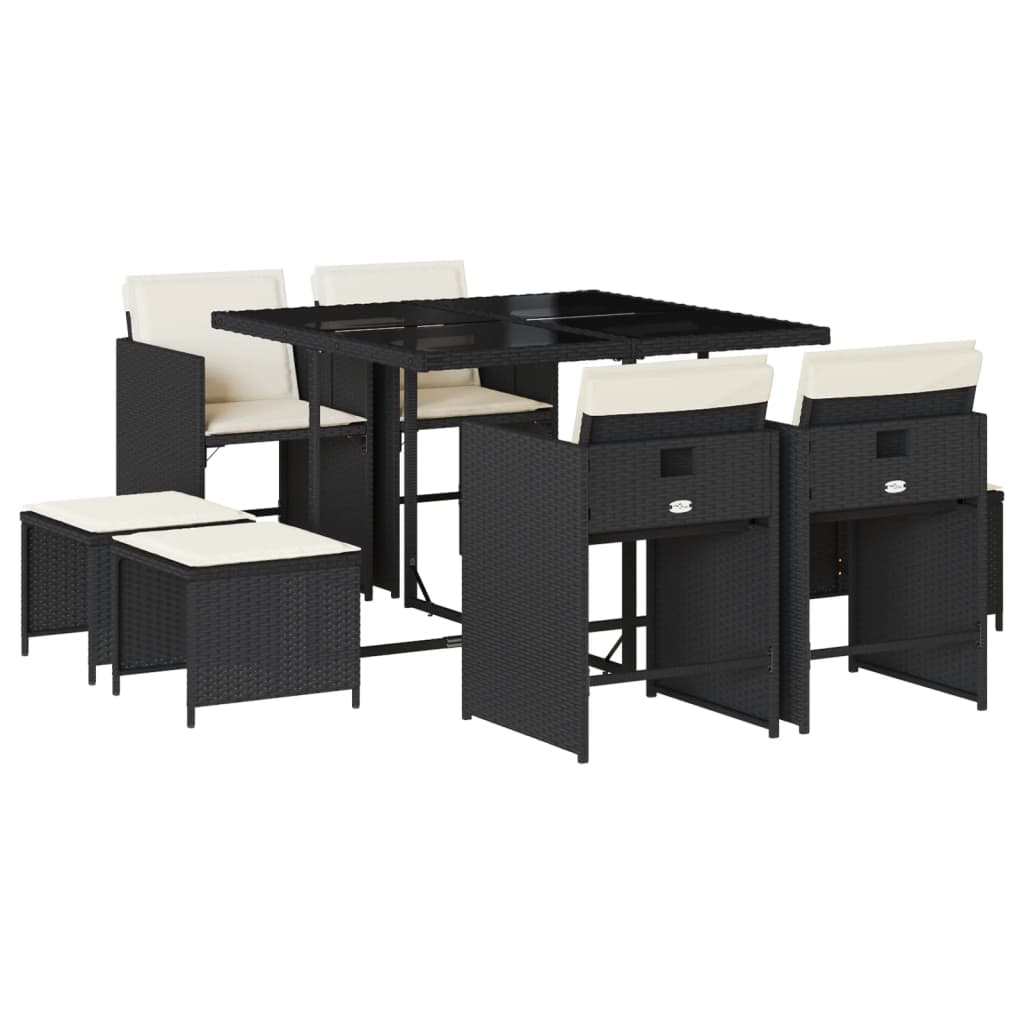 vidaXL Set mobilier de grădină cu perne, 9 piese, negru, poliratan vidaXL Set mobilier de grădină cu perne, 9 piese, negru, poliratan