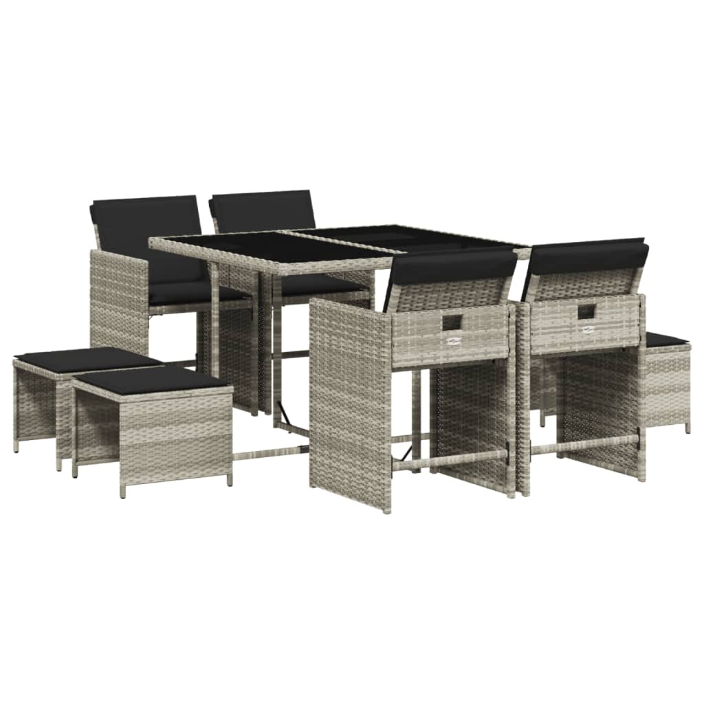 vidaXL Set mobilier grădină cu perne, 9 piese, gri deschis, poliratan vidaXL Set mobilier grădină cu perne, 9 piese, gri deschis, poliratan