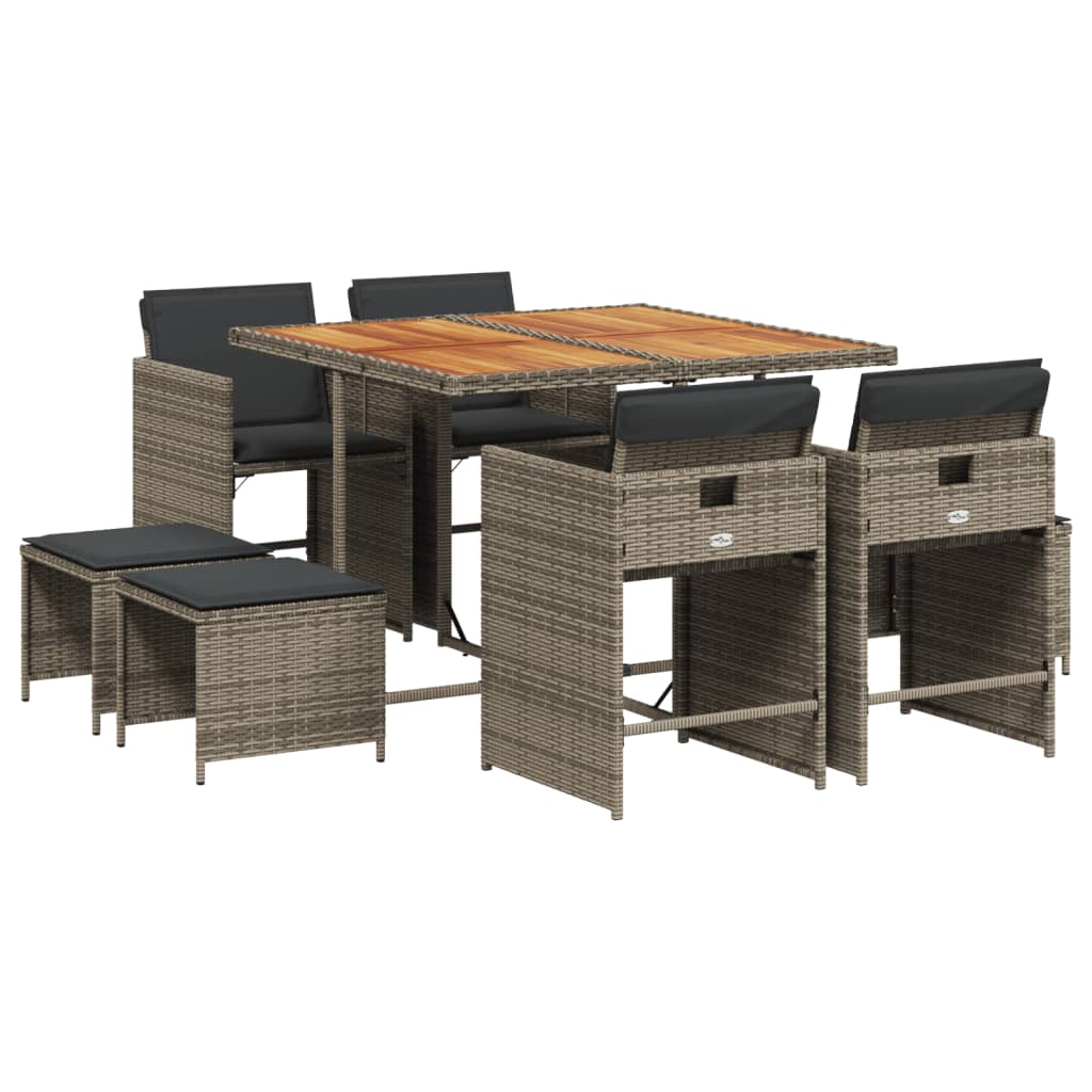 vidaXL Set mobilier grădină cu perne, 9 piese, gri, poliratan