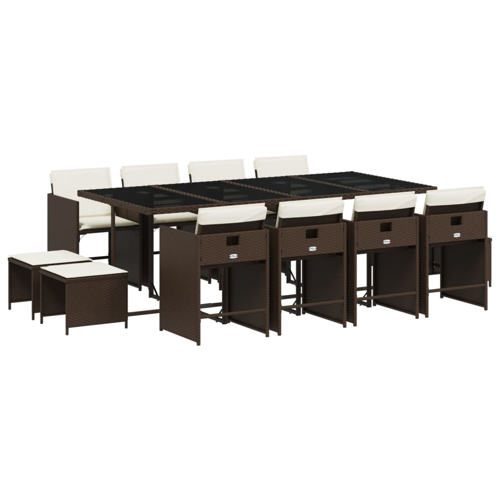 vidaXL Set mobilier de grădină, 13 piese, maro, cu perne, poliratan
