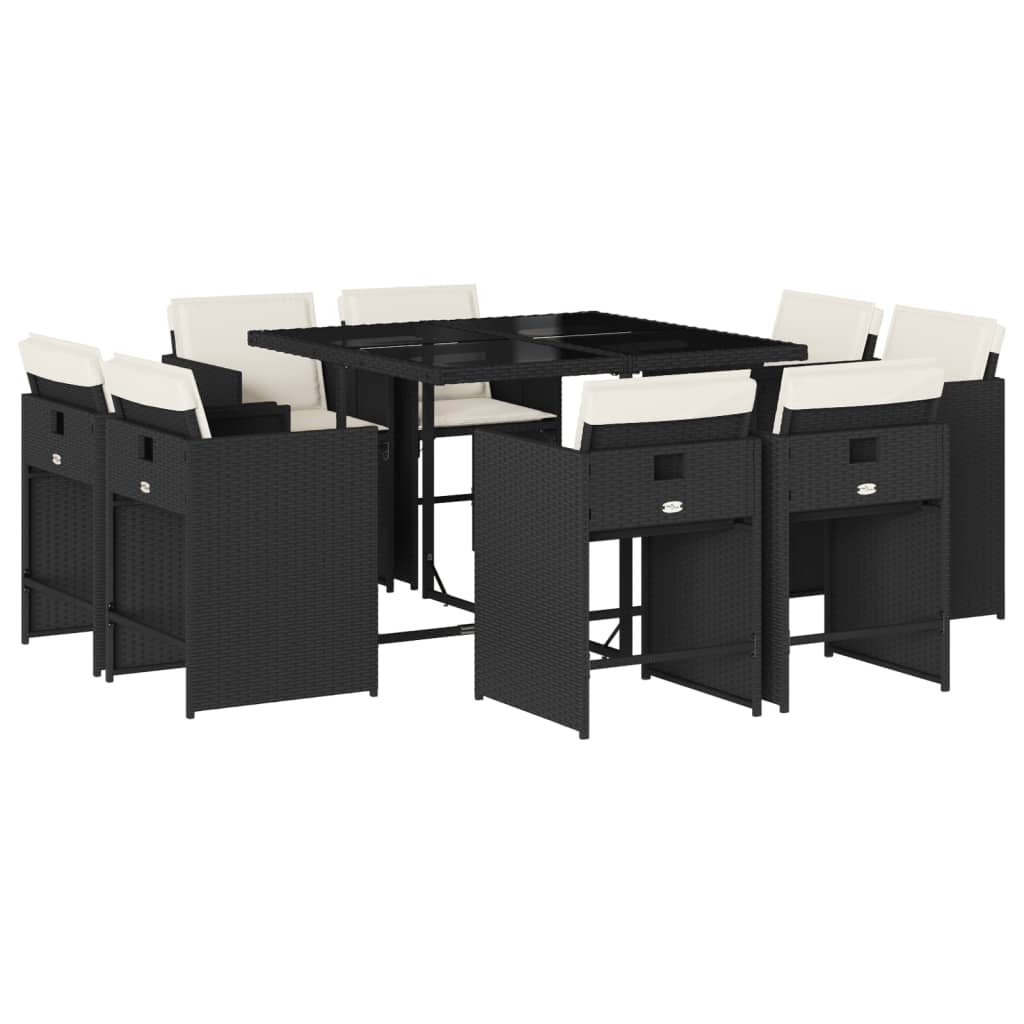 vidaXL Set mobilier de grădină cu perne, 9 piese, negru, poliratan
