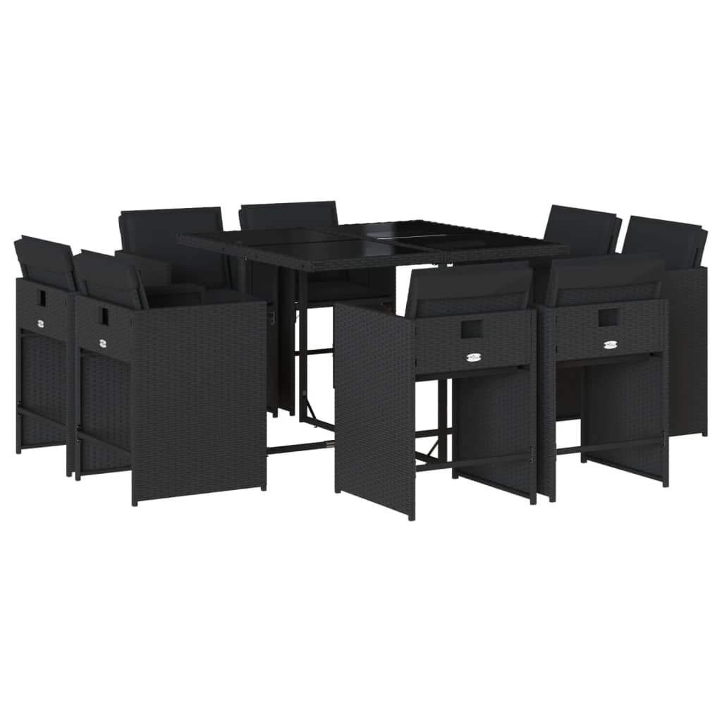 vidaXL Set mobilier de grădină cu perne, 9 piese, negru, poliratan vidaXL Set mobilier de grădină cu perne, 9 piese, negru, poliratan