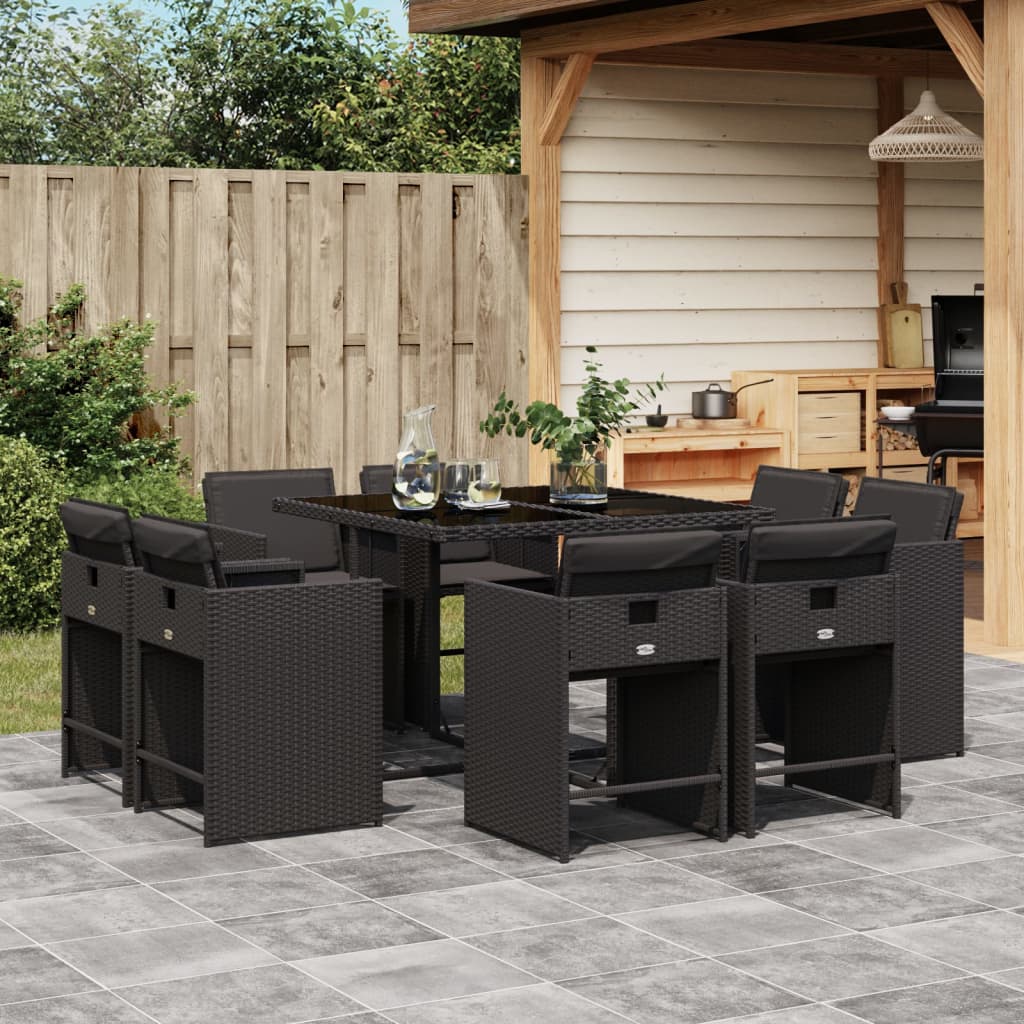 vidaXL Set mobilier de grădină cu perne, 9 piese, negru, poliratan vidaXL Set mobilier de grădină cu perne, 9 piese, negru, poliratan