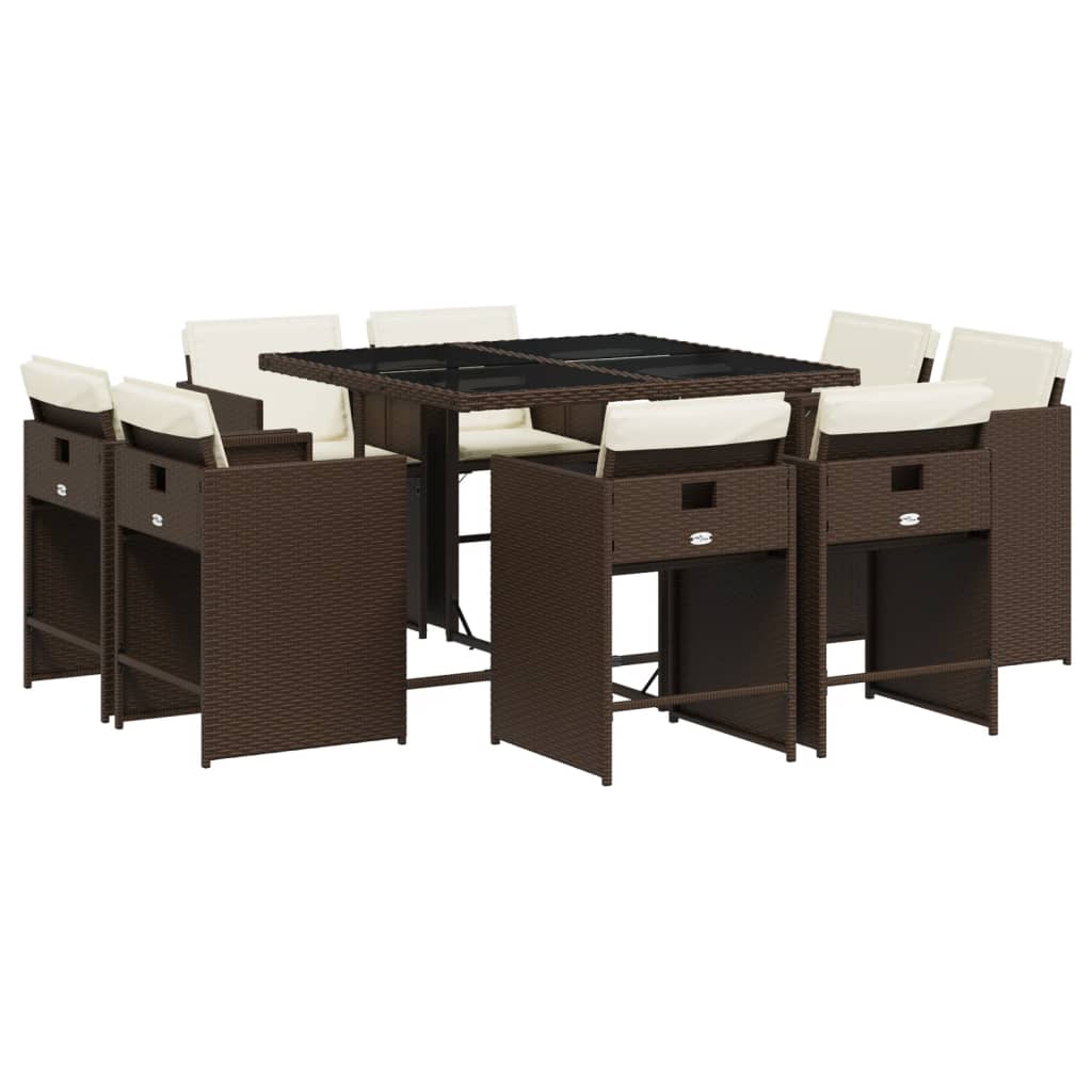 vidaXL Set mobilier de grădină cu perne, 9 piese, maro, poliratan