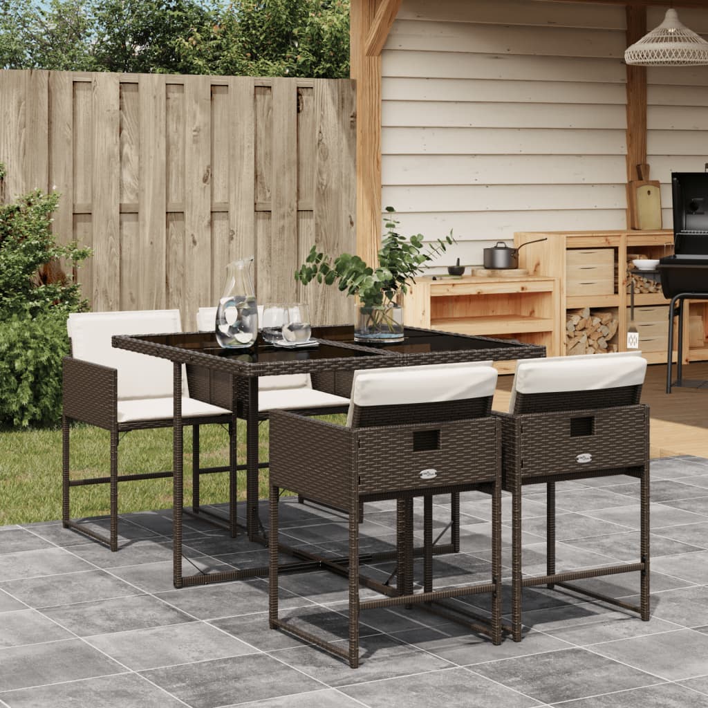 vidaXL Set mobilier de grădină, 5 piese, cu perne, maro, poliratan vidaXL Set mobilier de grădină, 5 piese, cu perne, maro, poliratan