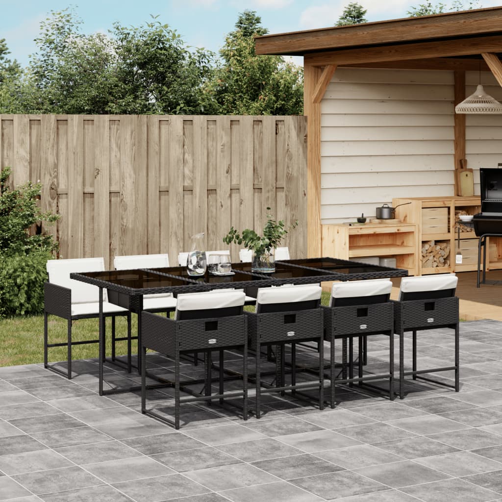 vidaXL Set mobilier de grădină cu perne, 9 piese, negru, poliratan vidaXL Set mobilier de grădină cu perne, 9 piese, negru, poliratan