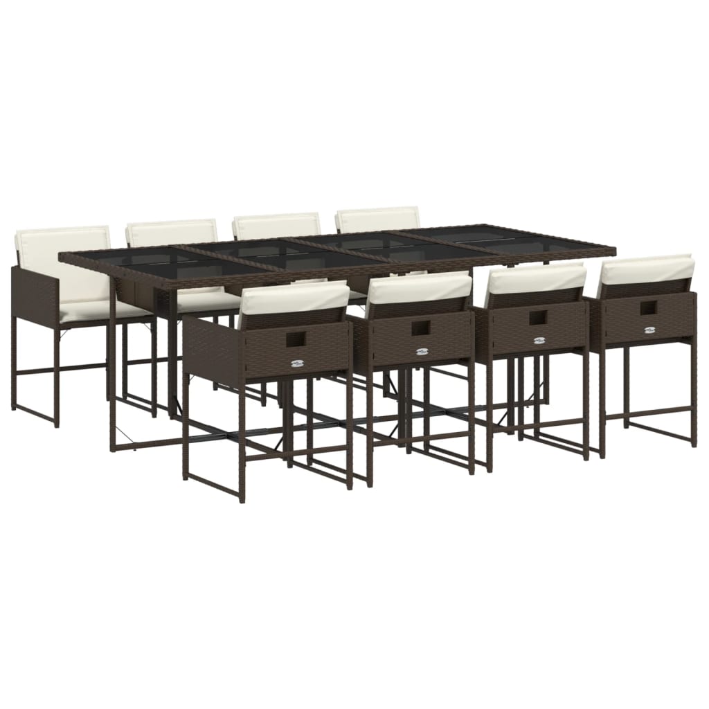 vidaXL Set mobilier de grădină cu perne, 9 piese, maro, poliratan